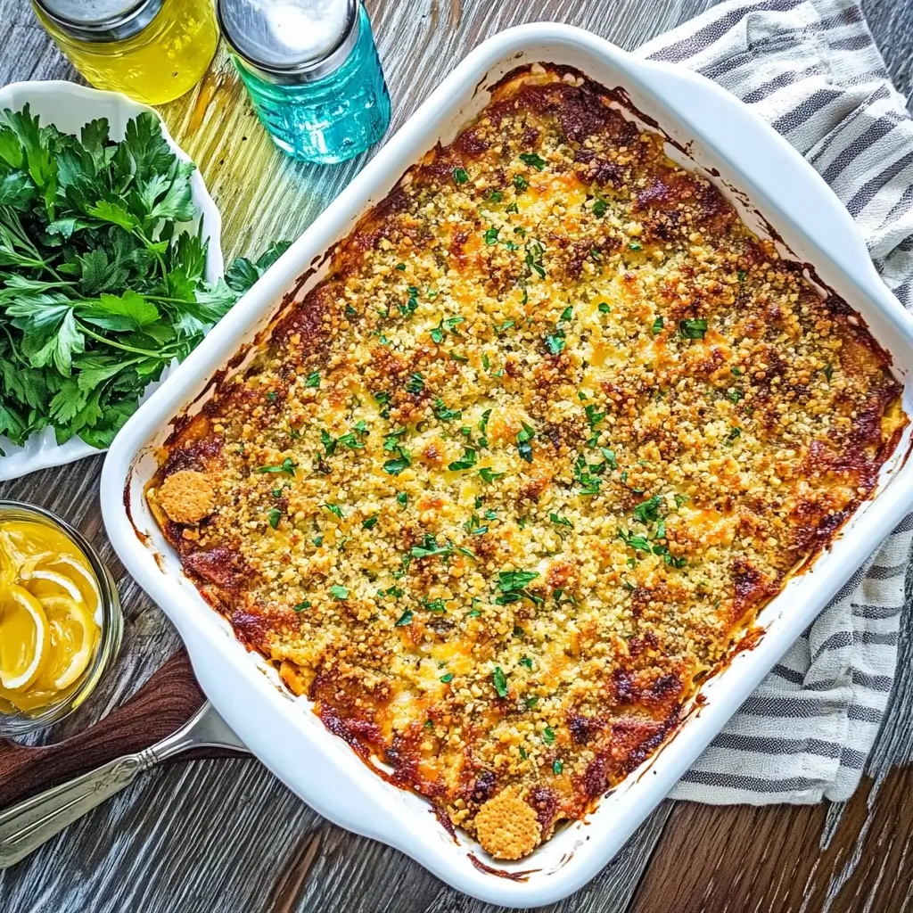 Golden Southern Living casserole with a fork showing the creamy filling.